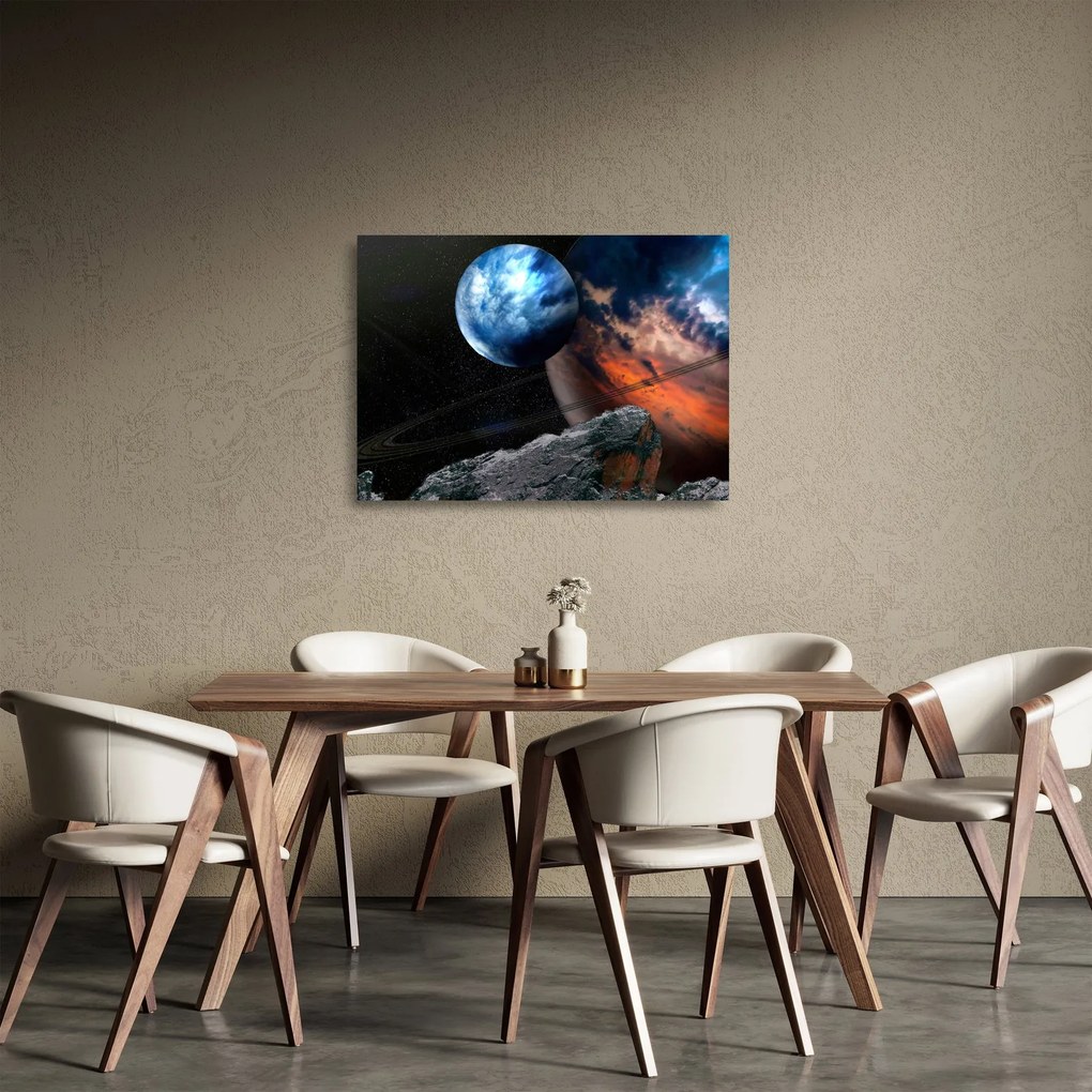 Obraz na szkle planety w kosmosie (70x50 cm)