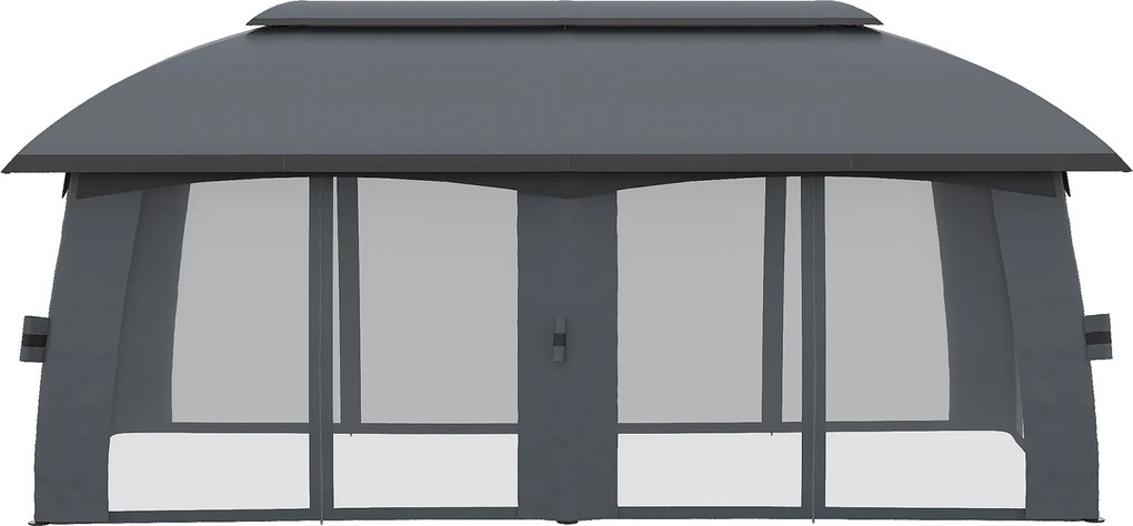 Outsunny Altana Ogrodowa 3x6m Namiot Imprezowy z Podwójnym Dachem i Ścianami Bocznymi Idealna na Zewnątrz Ciemnoszara | Aosom PL