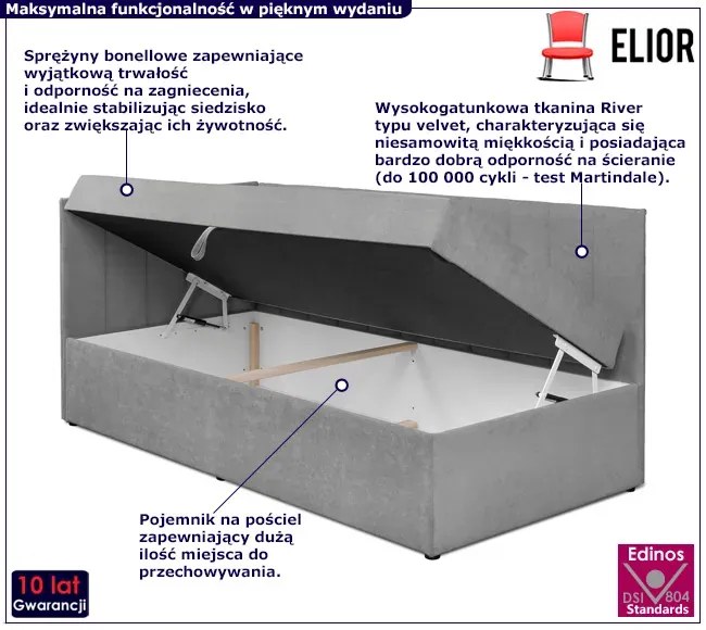 Pikowany szary tapczan z pojemnikiem L6-W38