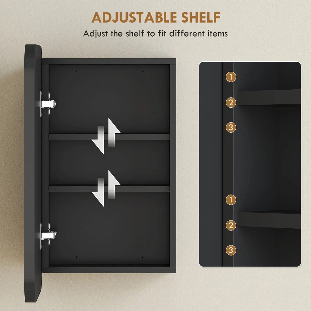 HOMCOM Szafka łazienkowa z lustrem, wisząca szafka z regulowaną półką, 40 x 10 x 60 cm, czarna | Aosom PL