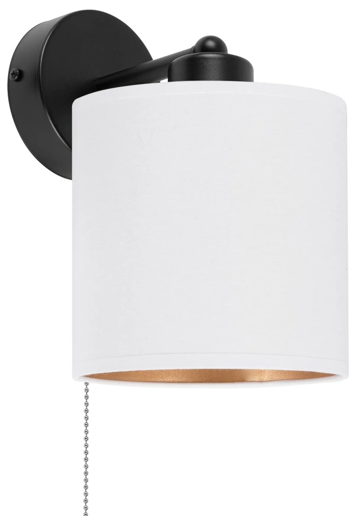 Czarny kinkiet LED z włącznikiem z białym abażurem SHWD-C-1010SC-WE je