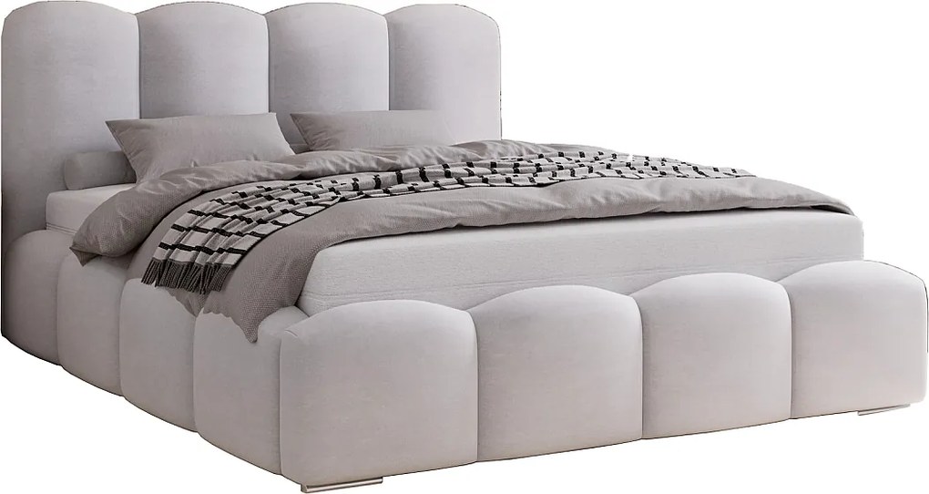 Łóżko do sypialni 200x200 cm Zenna - pojemnik, stelaż, aksamit - jasny szary (Magic Velvet 2218)