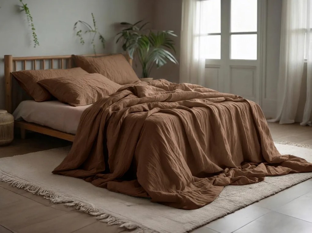 PrzytulneMieszkanie.pl PrzytulneMieszkanie.pl Muślinowa pościel MUSSARI jasnobrązowa Rozmiar pościeli: 70 x 90 cm | 140 x 220 cm