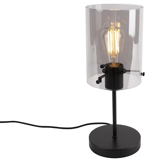 Designerska lampa stołowa czarna z przydymionym szkłem na stojaku - DomeDesignerski Oswietlenie wewnetrzne