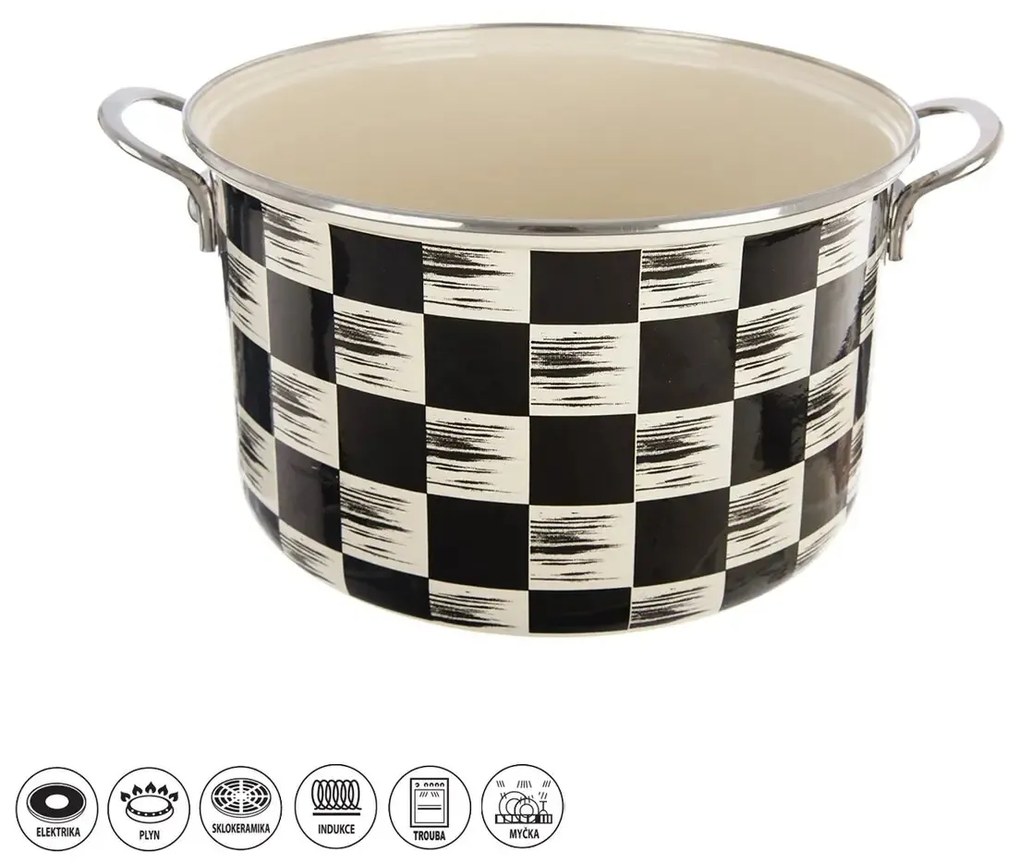 Orion Emaliowany garnek Szachownica Lem, 6,5 l,średnica 26 cm