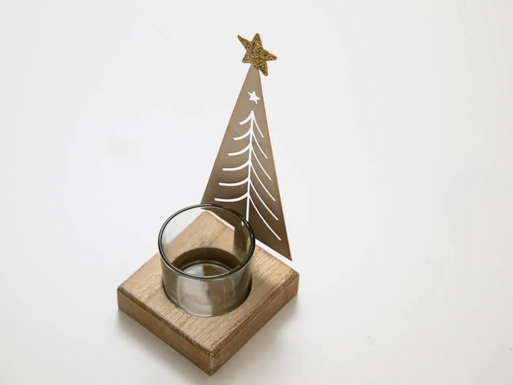 Świąteczny świecznik metalowy CHRISTMAS TREE 18 cm złoty