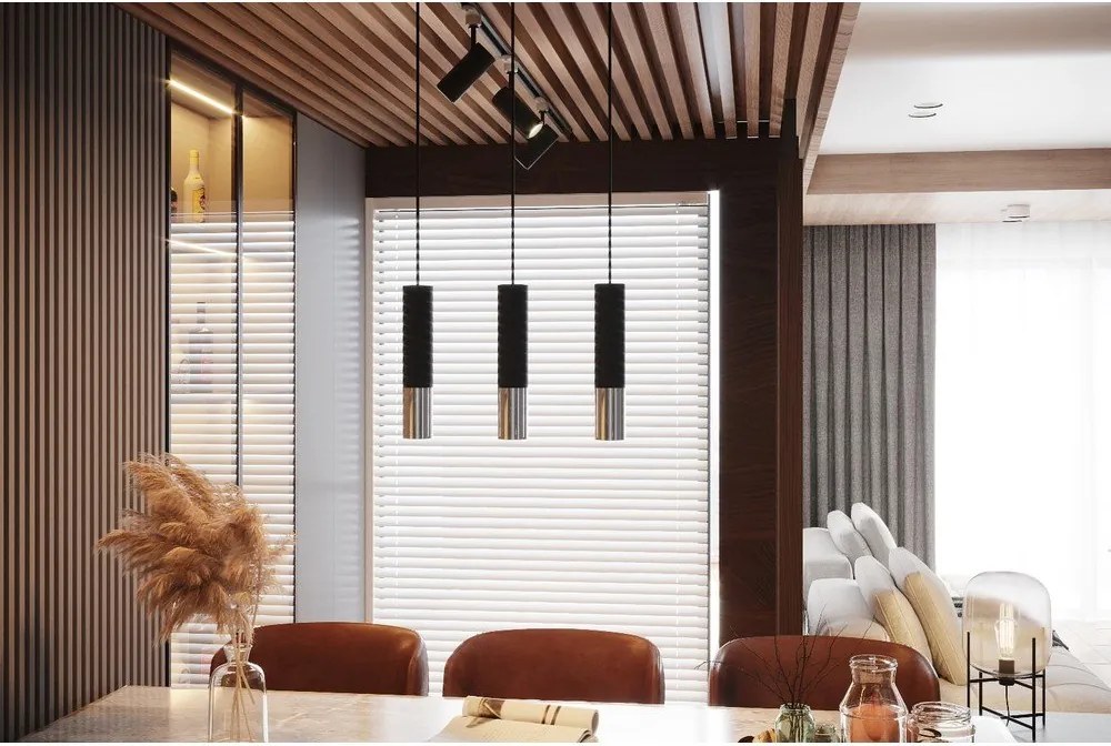 Metalowa lampa wisząca w czarno-srebrnym kolorze ø 8 cm Longbot – Sollux