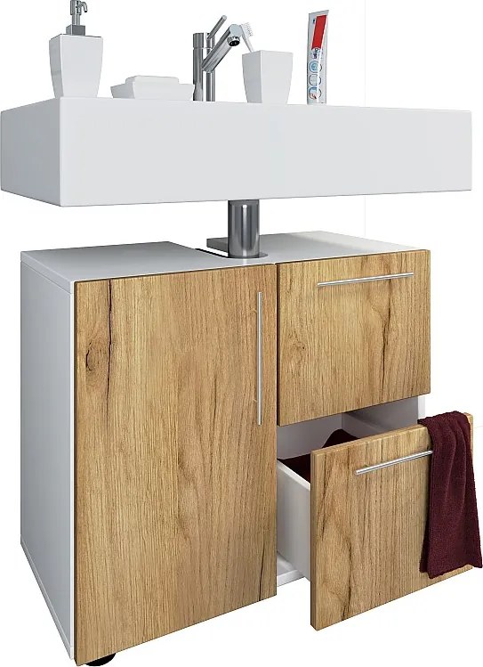 Drewniana szafka łazienkowa Flandu szuflada