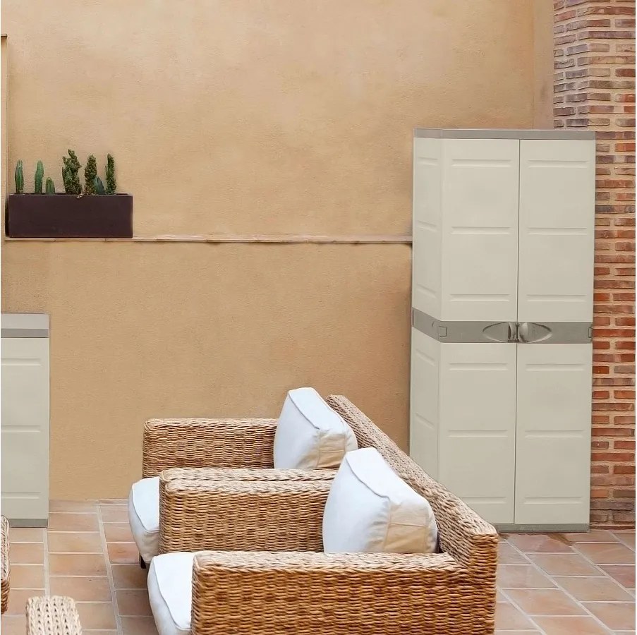 Szafa Wysoka do Przechowywania z żywicy TITANIUM PLASTIKEN 2 Drzwi Beżowy i Taupe 176x70x45cm