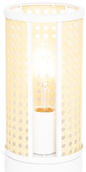 Orientalna lampa stołowa biała z rattanu 12 cm - Akira Retro Oswietlenie wewnetrzne