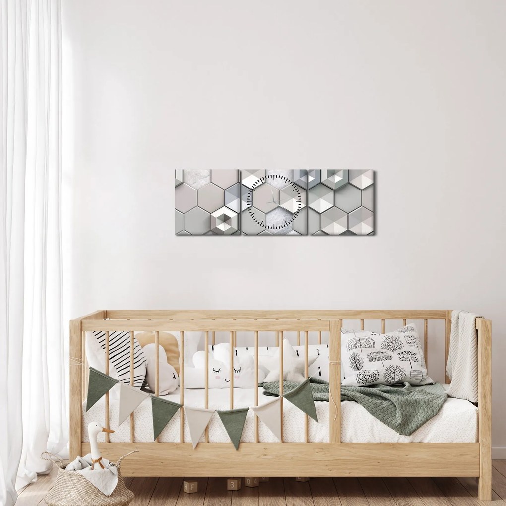 Obraz abstrakcji 3D (z zegarem) (90x30 cm)
