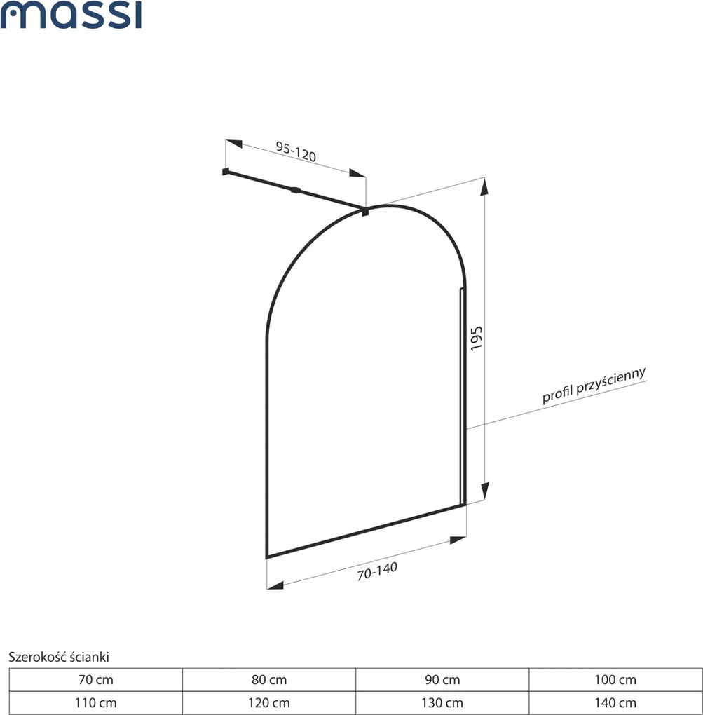 Ścianka prysznicowa WALK IN fix brązowa półokrągła 8mm MOLIS NATURE brown oval MASSI | Różne rozmiary : Kolor profili kabiny - złoty, Szerokość ścianki - 90 cm , Typ montażu - WALK in FIX (Do ściany)