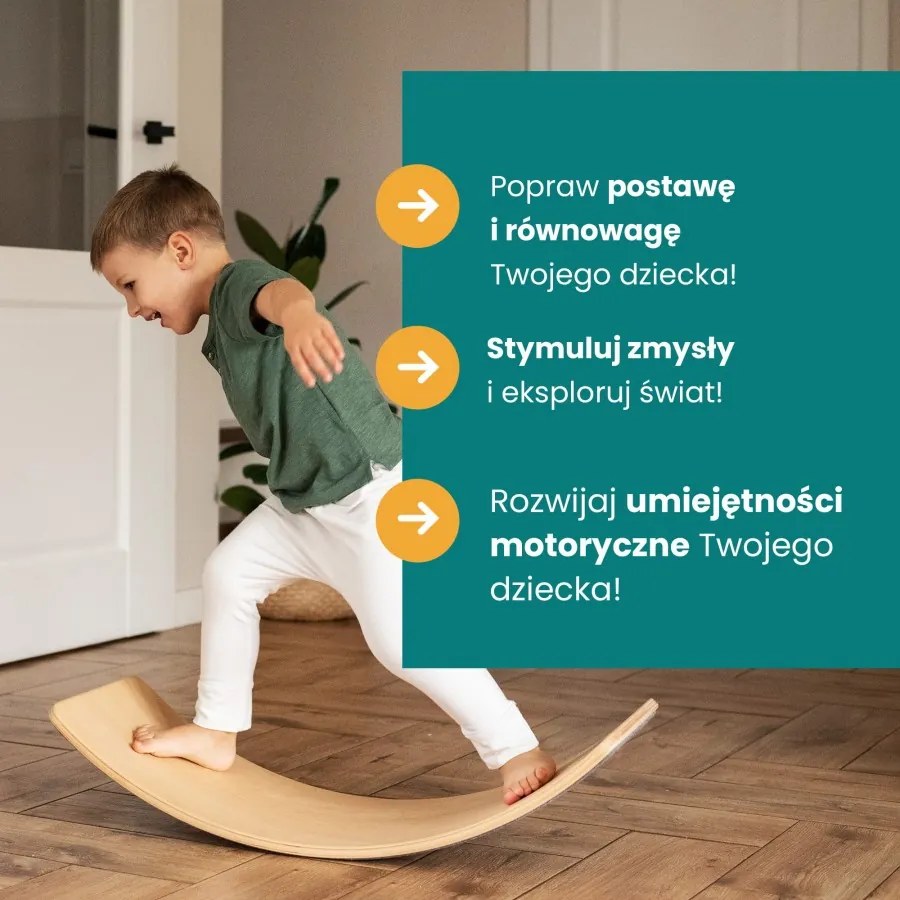 Deska do balansowania z filcem 80x30cm dla dzieci. balance board naturalny z filcem szarym autostrada - meowbaby®