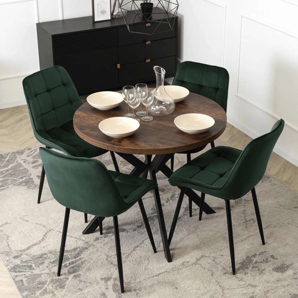 Stół Okrągły Rozkładany LUGO 90-190 cm Dąb Rustykalny/Czarny Loft