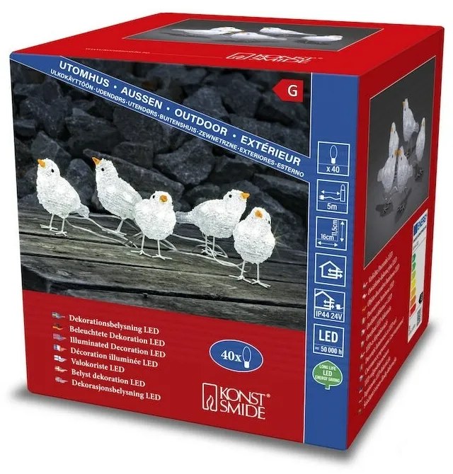 Bożonarodzeniowe dekoracje zewnętrzne Ptaszki, 40 LED, 5 szt.