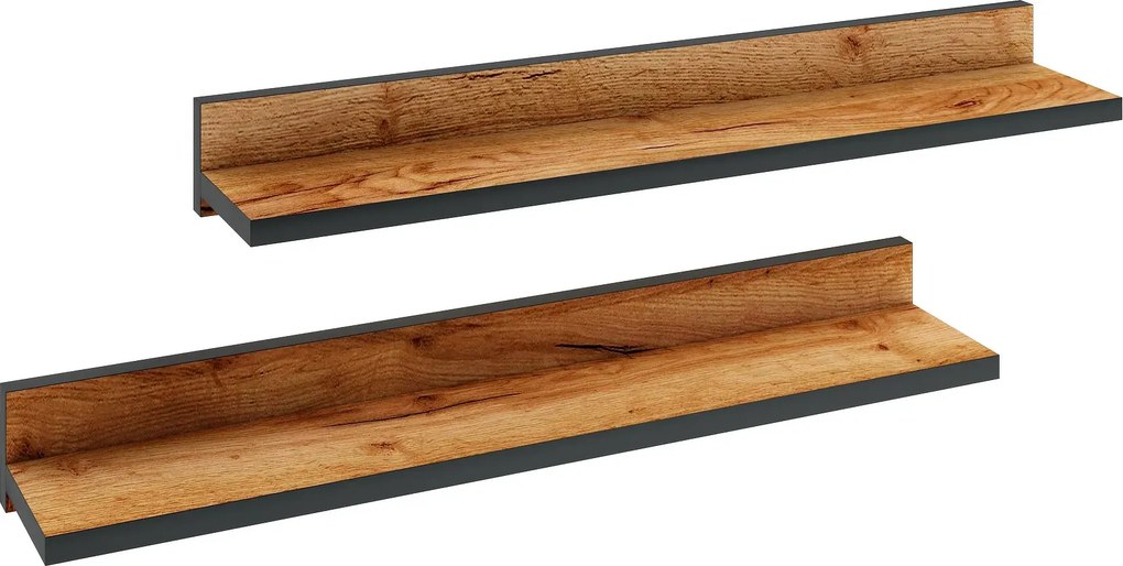 Zestaw 2 Czarny Półek Wiszących Dąb Craft + A9-W61