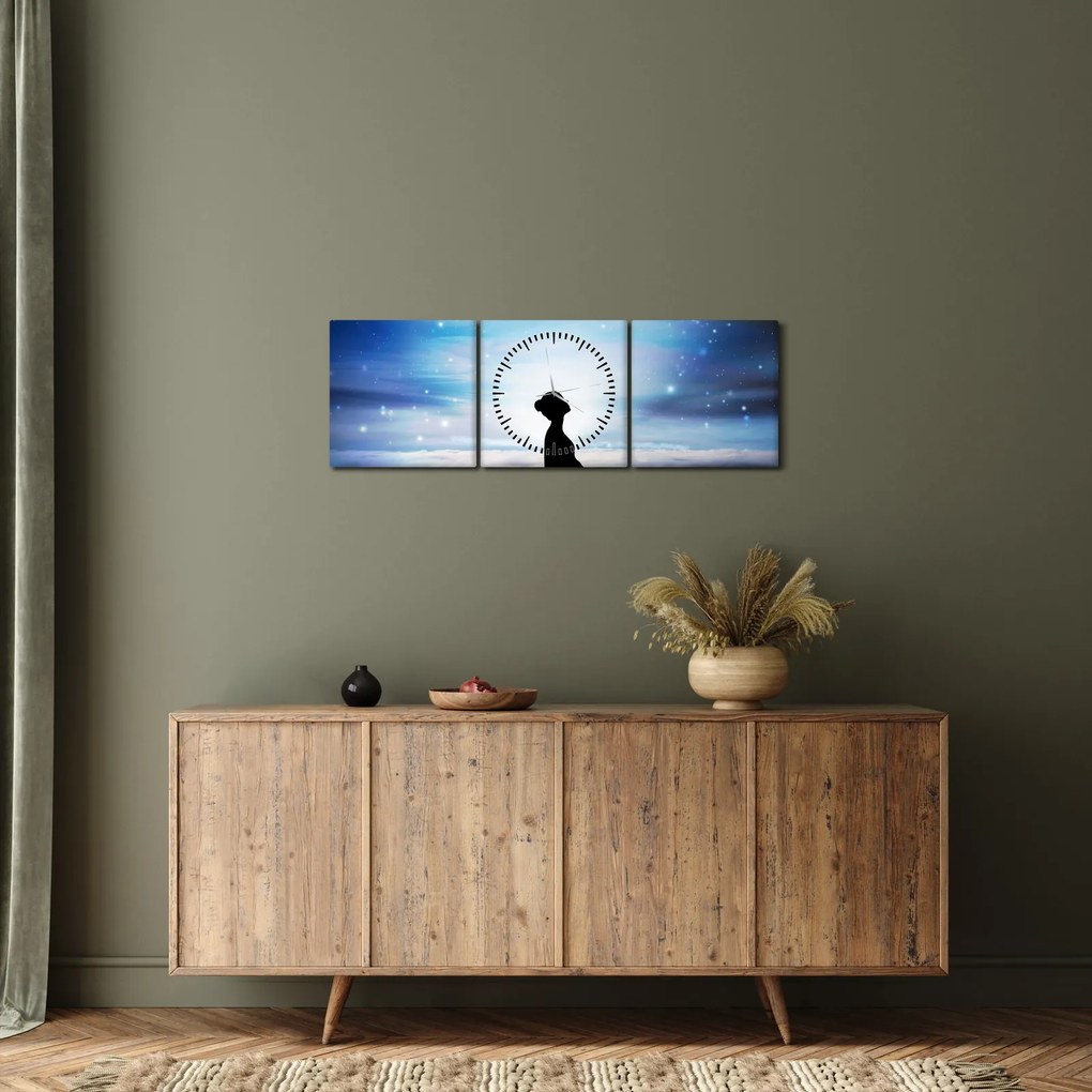 Obraz medytującej kobiety (z zegarem) (90x30 cm)