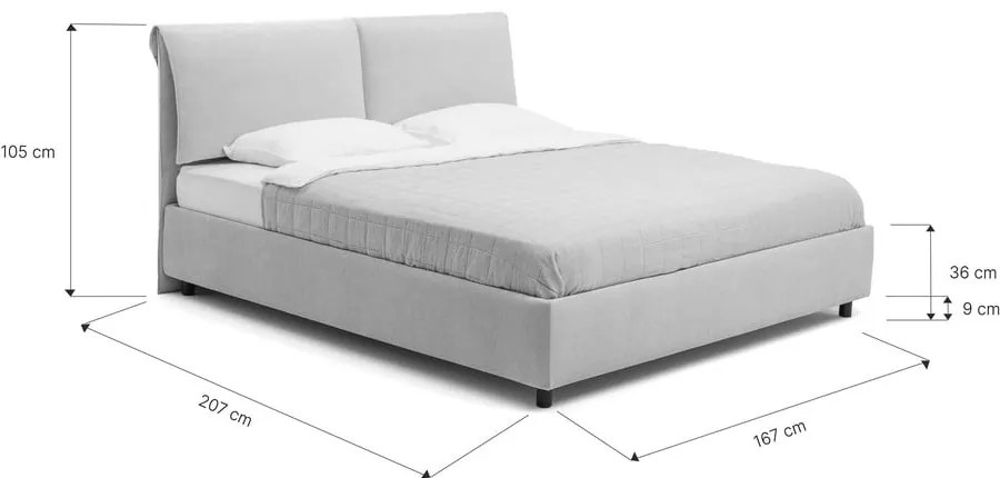 Beżowe tapicerowane łóżko dwuosobowe ze schowkiem i stelażem 160x200 cm Myra Pillow – Bonami Selection