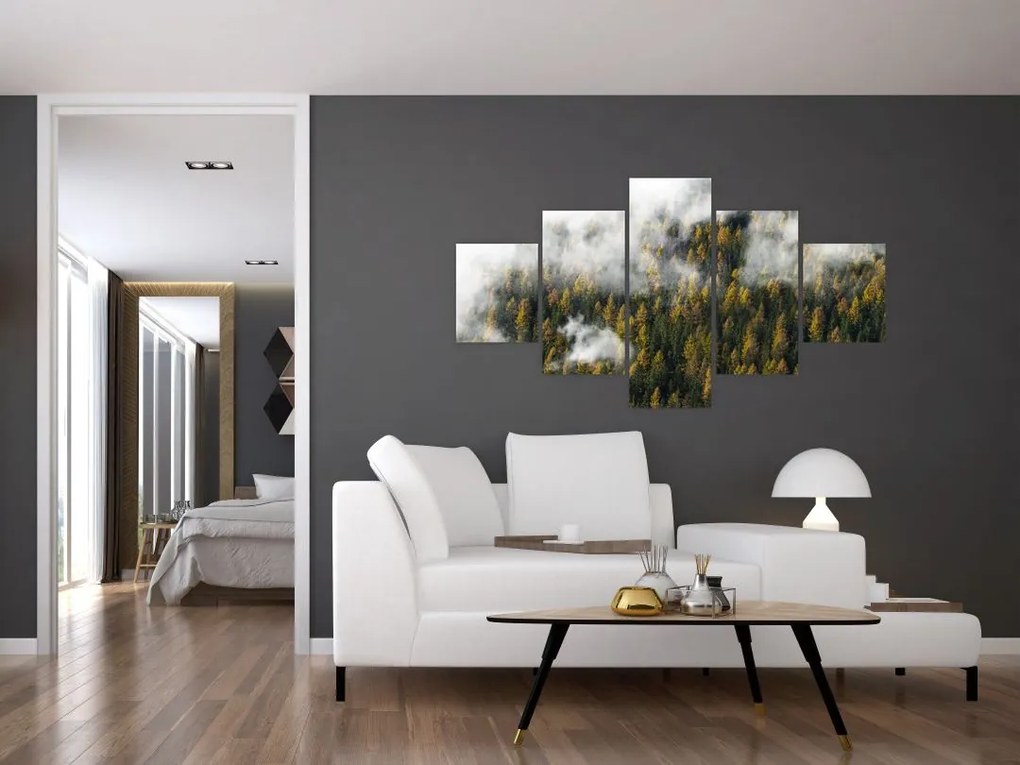 Obraz lasu w chmurach (125x70 cm)