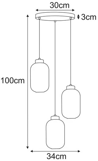 Długa wiszaca lampa z ryflowanymi kloszami beżowa R2-P30