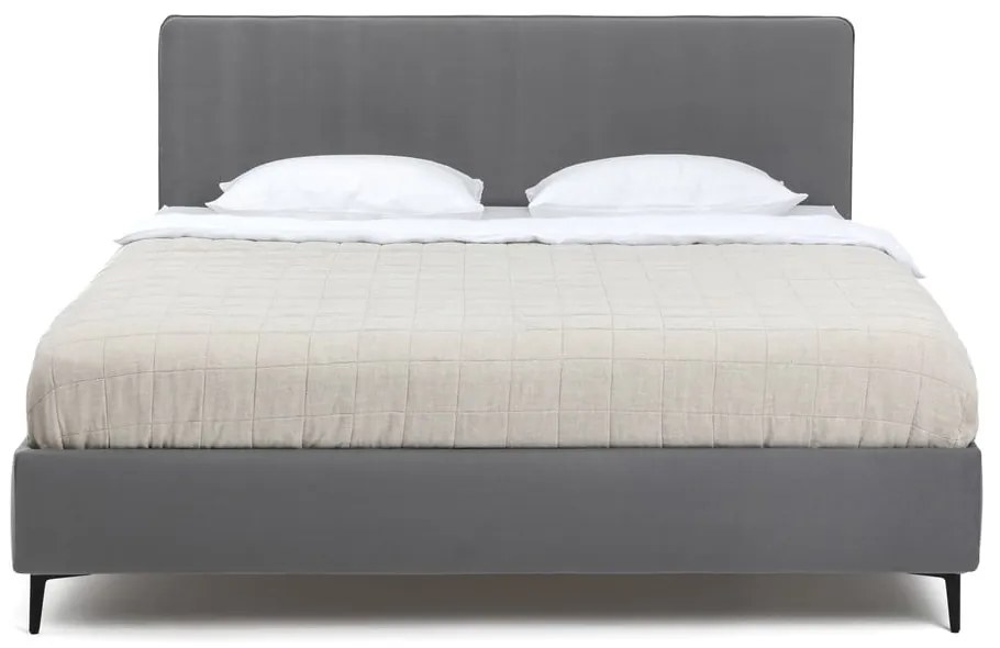Szare tapicerowane łóżko dwuosobowe ze stelażem 160x200 cm Noira Slim – Bonami Selection