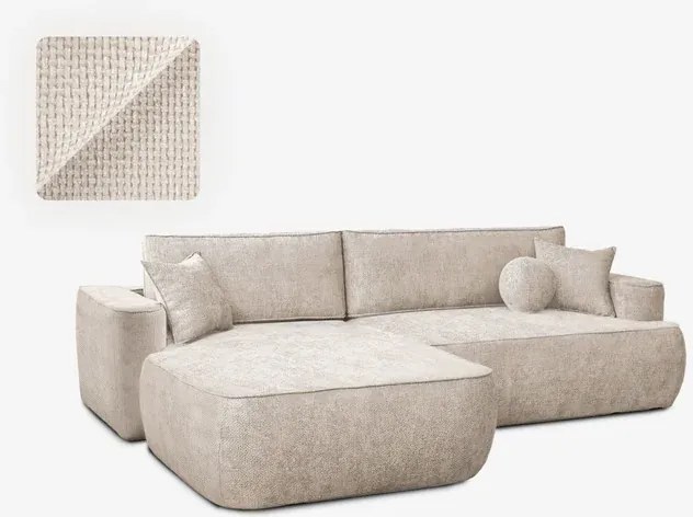 Narożnik z Funkcją Spania ARVON Rozkładany Lewostronny Kremowy Szenil