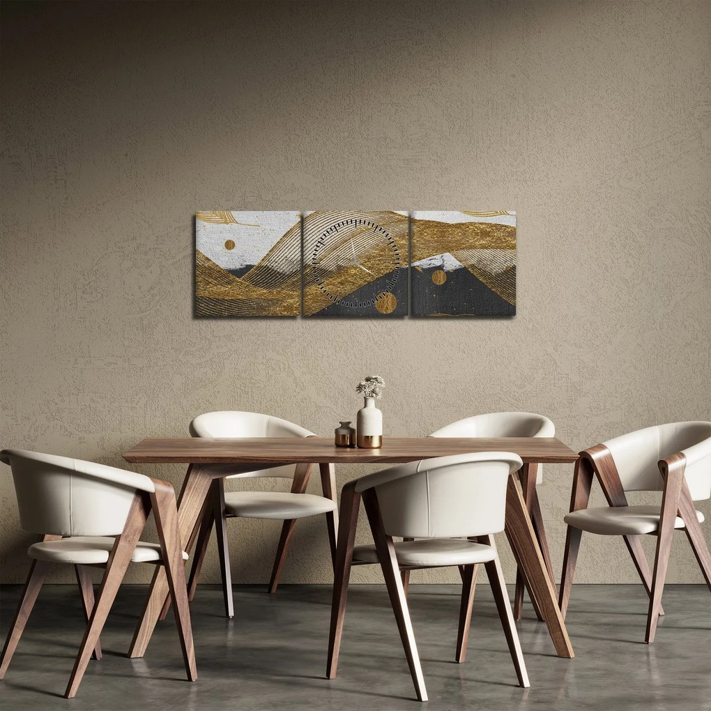 Obraz - Złote piórka (z zegarem) (90x30 cm)