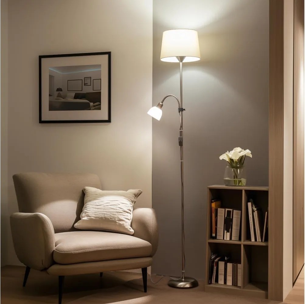 Brilagi - Lampa stojąca CERIA 2 w 1 1xE27/100W/230V + 1xE14/25W matowy chrom/beżowy