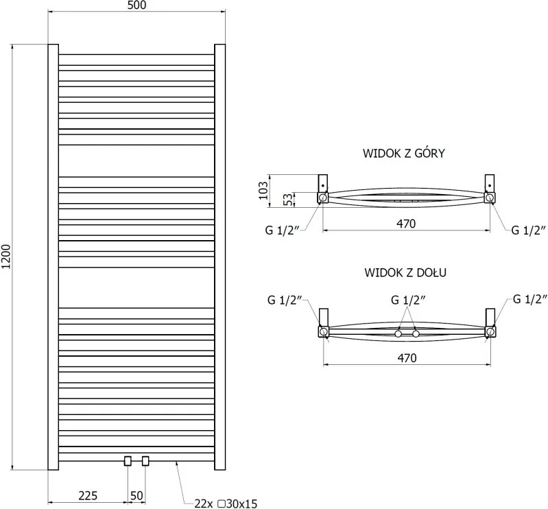 Mexen Zing grzejnik łazienkowy 1200 x 500 mm, 513 W, czarny - W128-1200-500-00-70