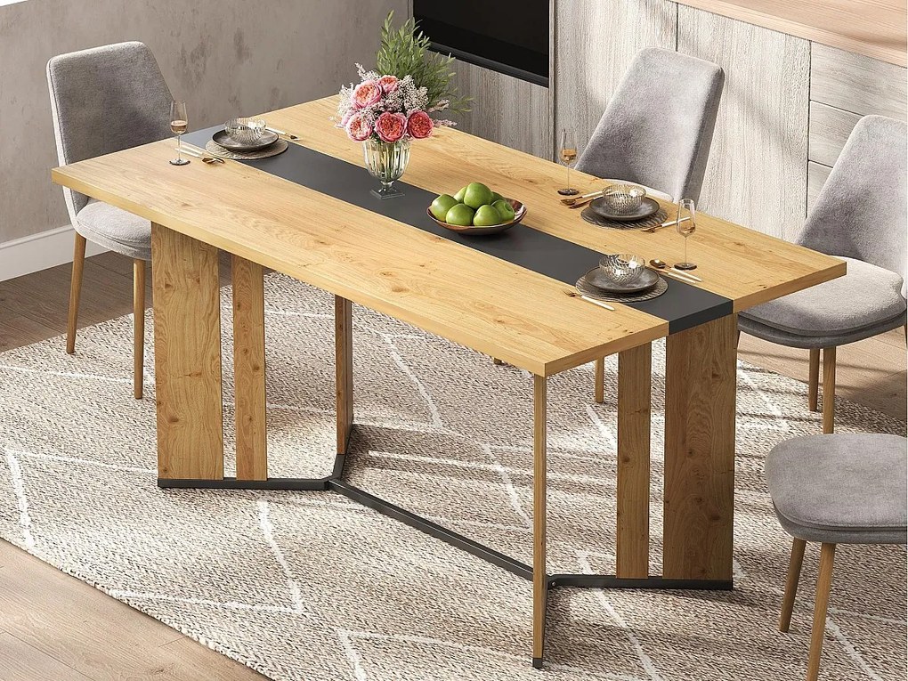 Stół jadalniany 150x80x76 cm - usłojenie drewna - mieści 6-8 osób - MDF - Naturalny