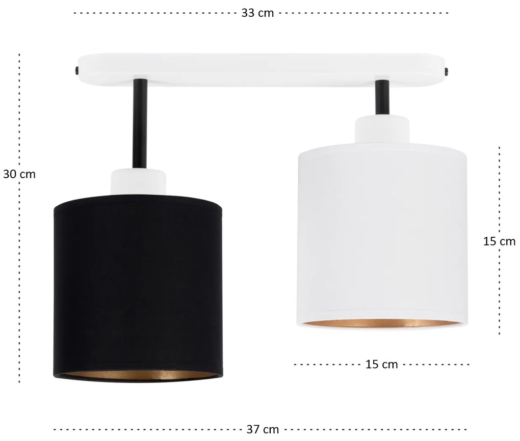 Lampa sufitowa biała dwupunktowy spot z czarno-białymi abażurami C-330