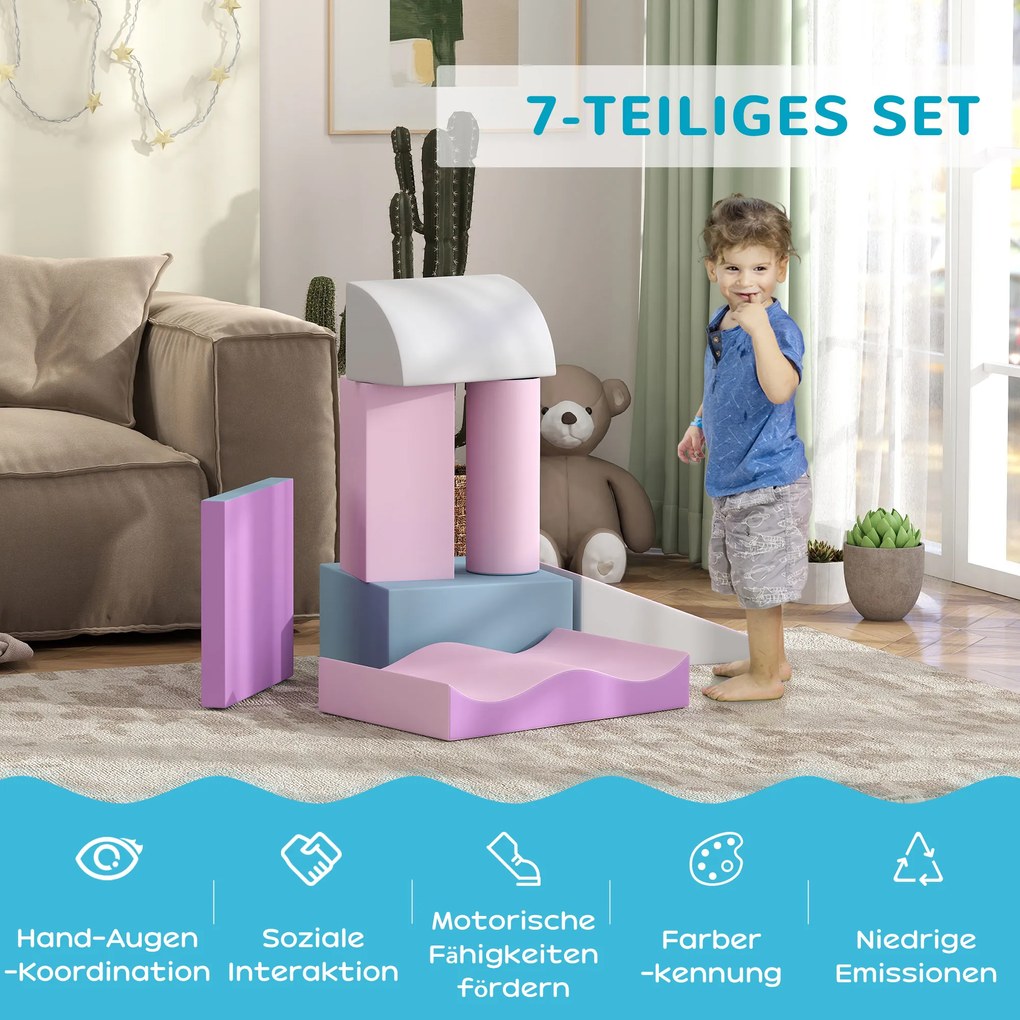 HOMCOM Miękkie klocki dla dzieci, rozwijające kreatywność, skóra ekologiczna, 40x40x20 cm, Wielokolorowy, 1-3 lata