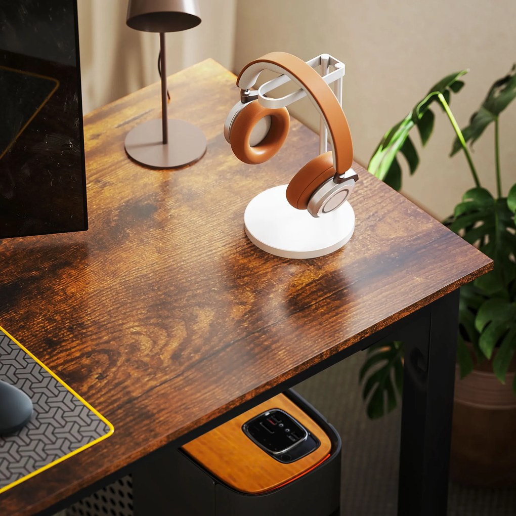 HOMCOM Biurko, biurko komputerowe, rustykalny design, dużo miejsca, płyta wiórowa, brązowy