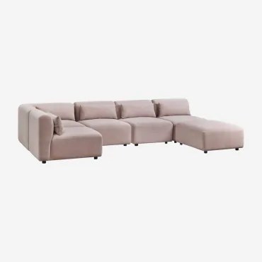 Narożna Kanapa Modułowa 5-częściowa Z Pufą Fogler Sztruksu Wino Różowe - Sklum