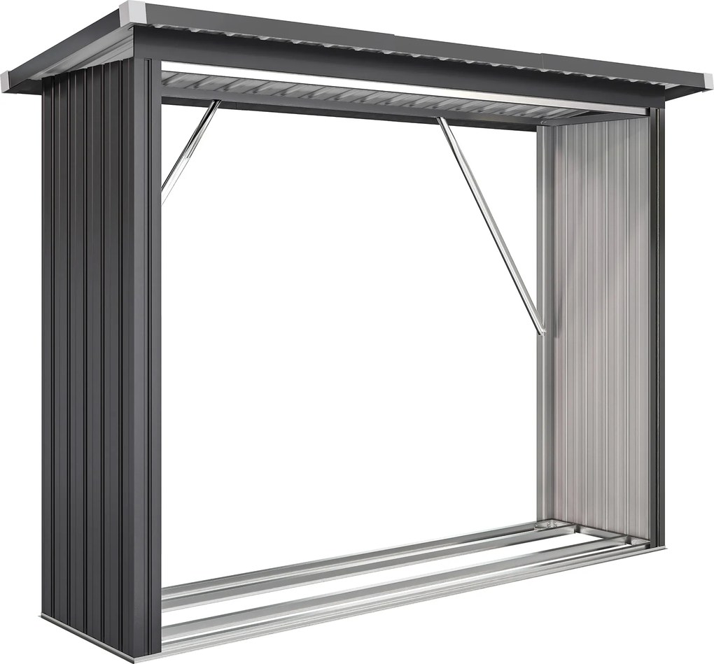 Wiata na drewno opałowe Outsunny, stal ocynkowana, podwyższona podstawa, dach jednospadowy, 213×66,5×150 cm, ciemnoszary