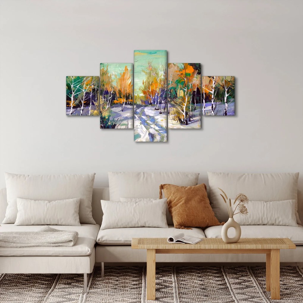 Obraz - Zaśnieżona ścieżka przez las, obraz olejny (125x70 cm)
