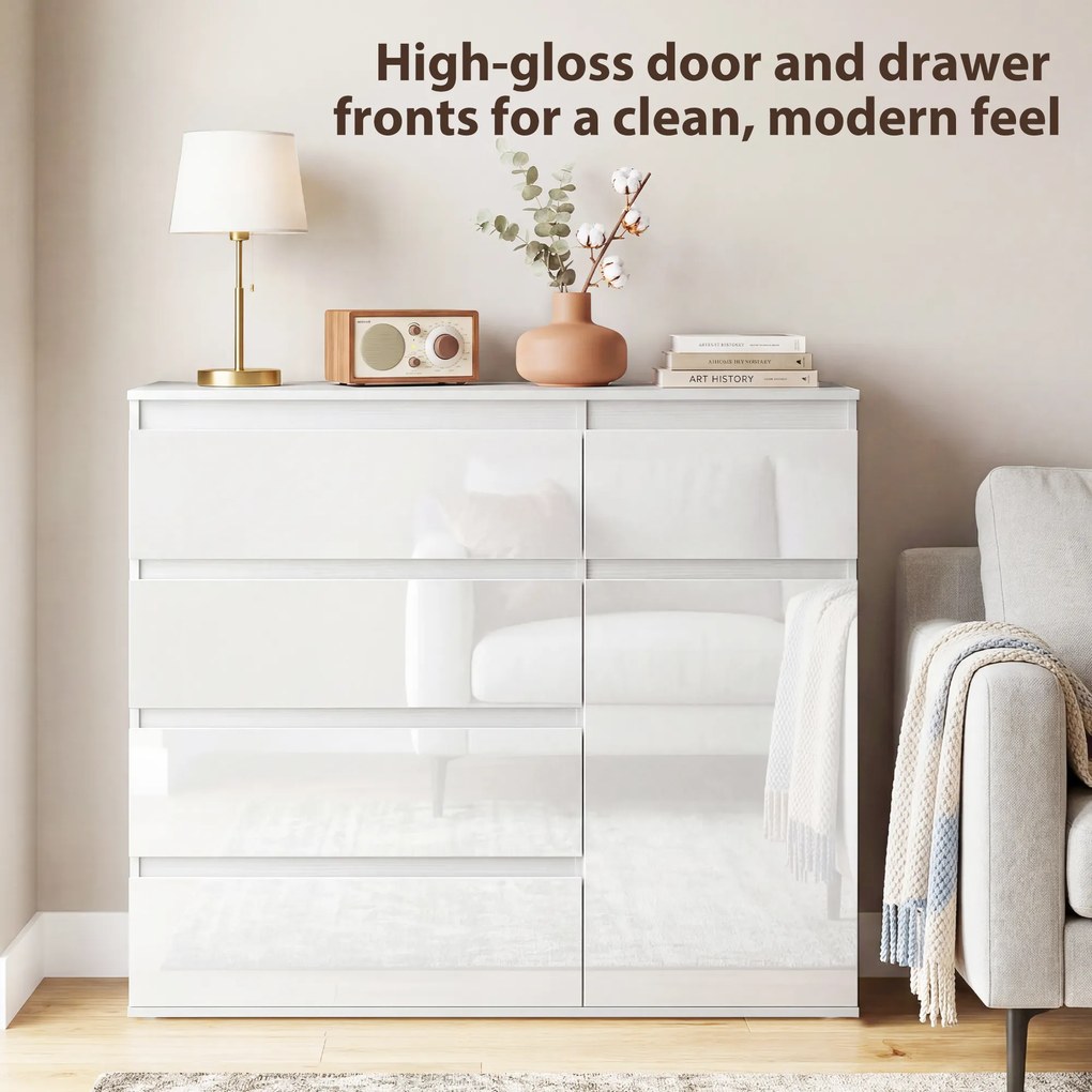 HOMCOM Nowoczesny sideboard, szafka do przechowywania z 5 szufladami, regulowaną półką, drzwiami Soft-Close, biały wysoki połysk | Aosom PL