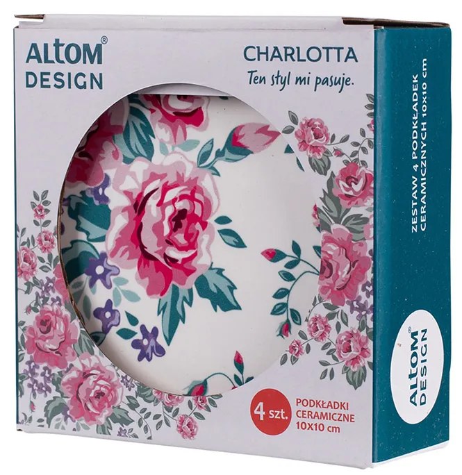 Altom Podstawka porcelanowa Floral,10 x 10 cm, komplet 4 szt.