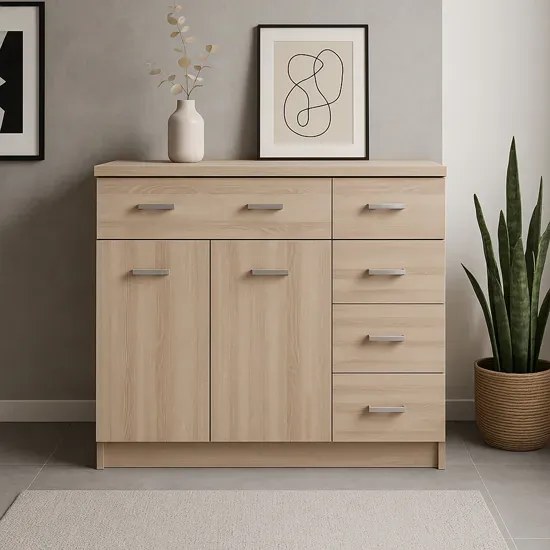 Komoda Z Szafką I 5 Szufladami 120 Cm Dąb Sonoma Nidan 2X
