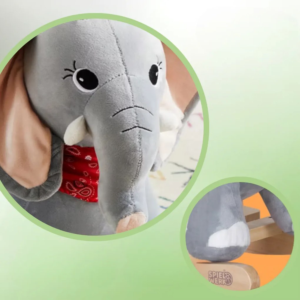 Pluszowy słoń na biegunach VICTOR z pasem bezpieczeństwa, szary Spielwerk