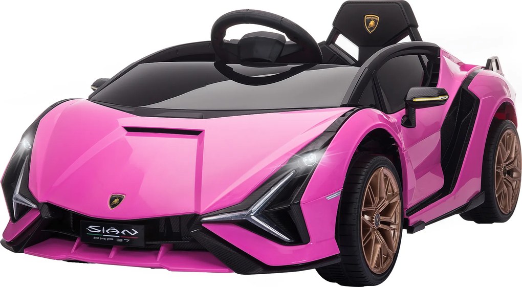 HOMCOM Elektryczny samochód dla dzieci, Lamborghini, 3-5 km/h, Pilot, dla dzieci 3-5 lat, Różowy