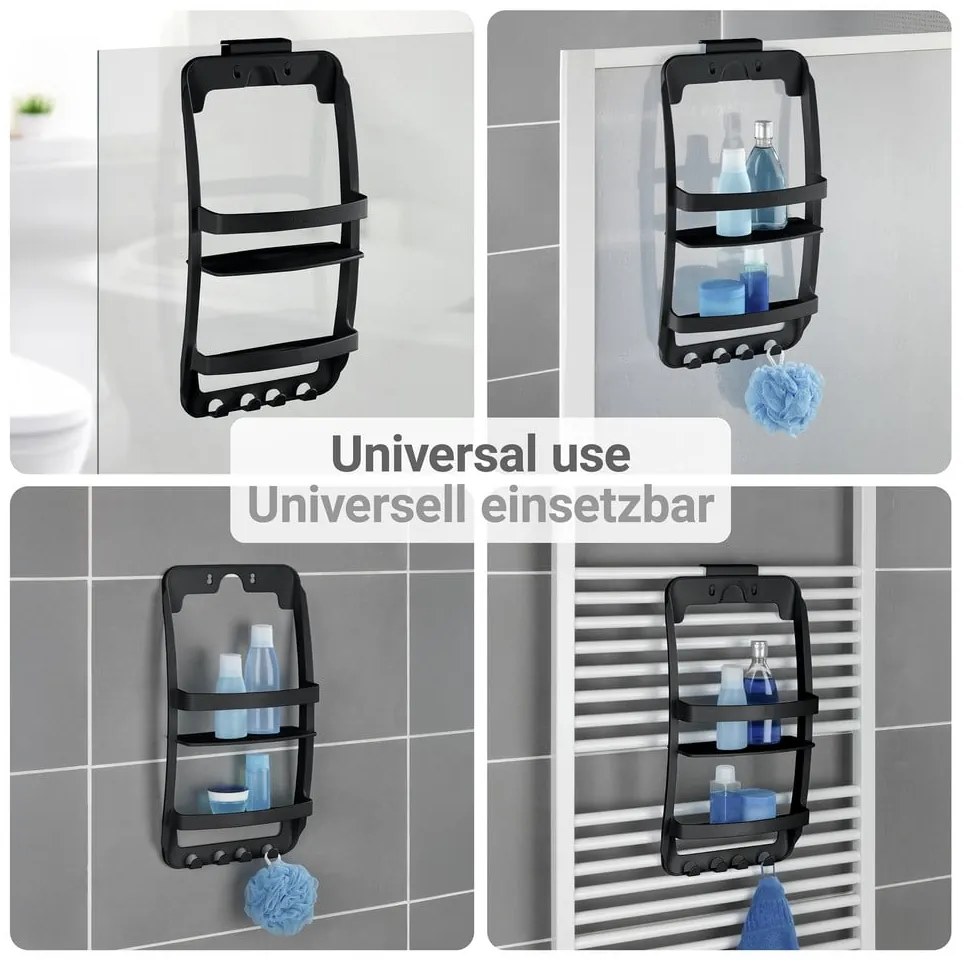 Czarna wisząca/bez wiercenia plastikowa półka łazienkowa Universal – Wenko