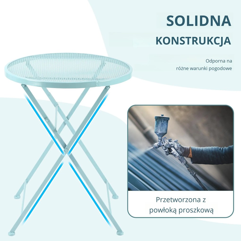 3-częściowy zestaw bistro składający się ze stołu i 2 krzeseł metalowy jasnoniebieski Outsunny