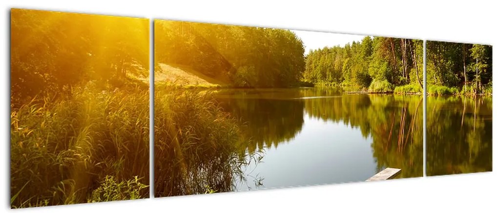 Obraz - Jezioro w pobliżu lasu (170x50 cm)