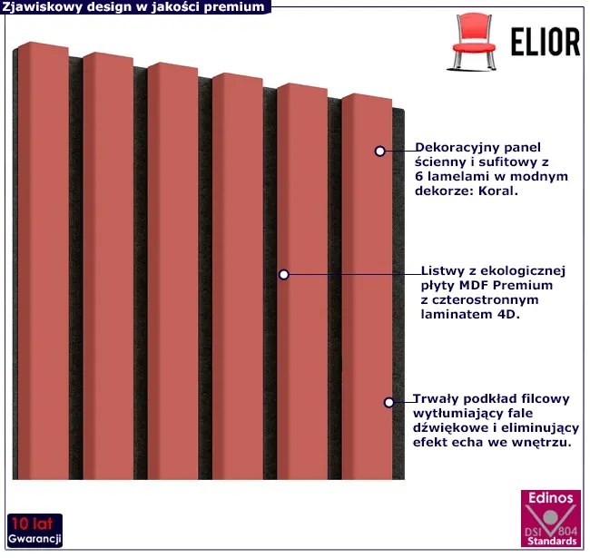 Akustyczne panele lamelowe 2 szt. koral H7-K21