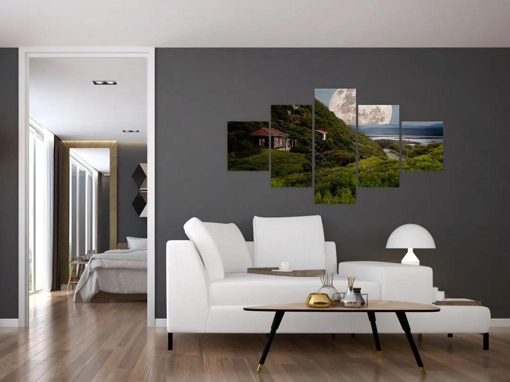 Obraz krajobrazu z księżycem (125x70 cm)