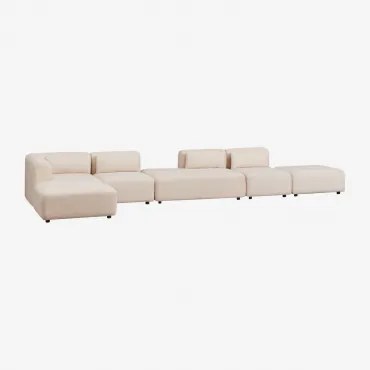 Sofa Modułowy Narożnik Lewy 4-częściowy Z Szezlongiem I Pufem Fogler Tkanina Baranek Boucle Kremowy Beż - Sklum