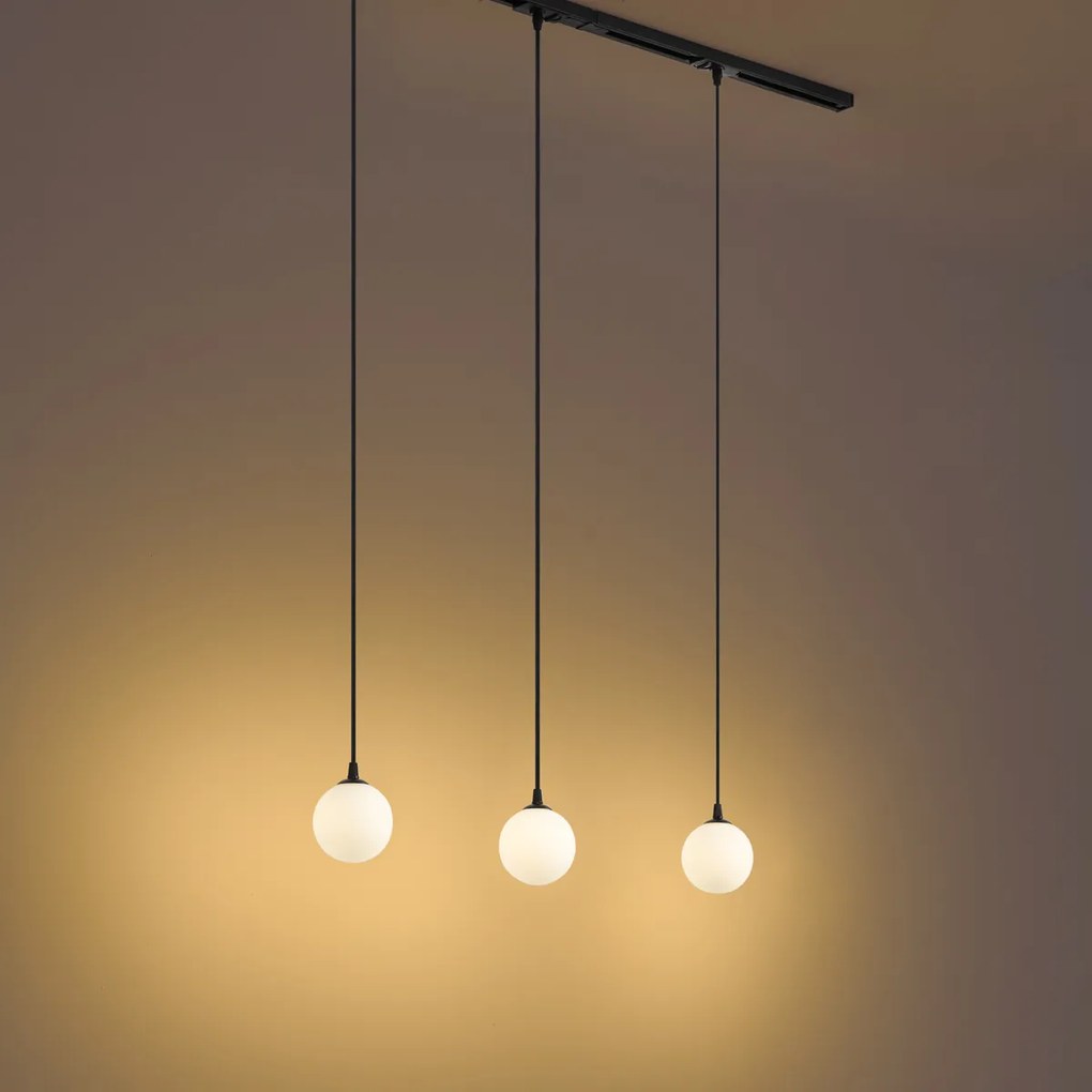 Nowoczesny system szynowy czarny z 3 lampami wiszącymi białymi 1-fazowy - Iconic Perle