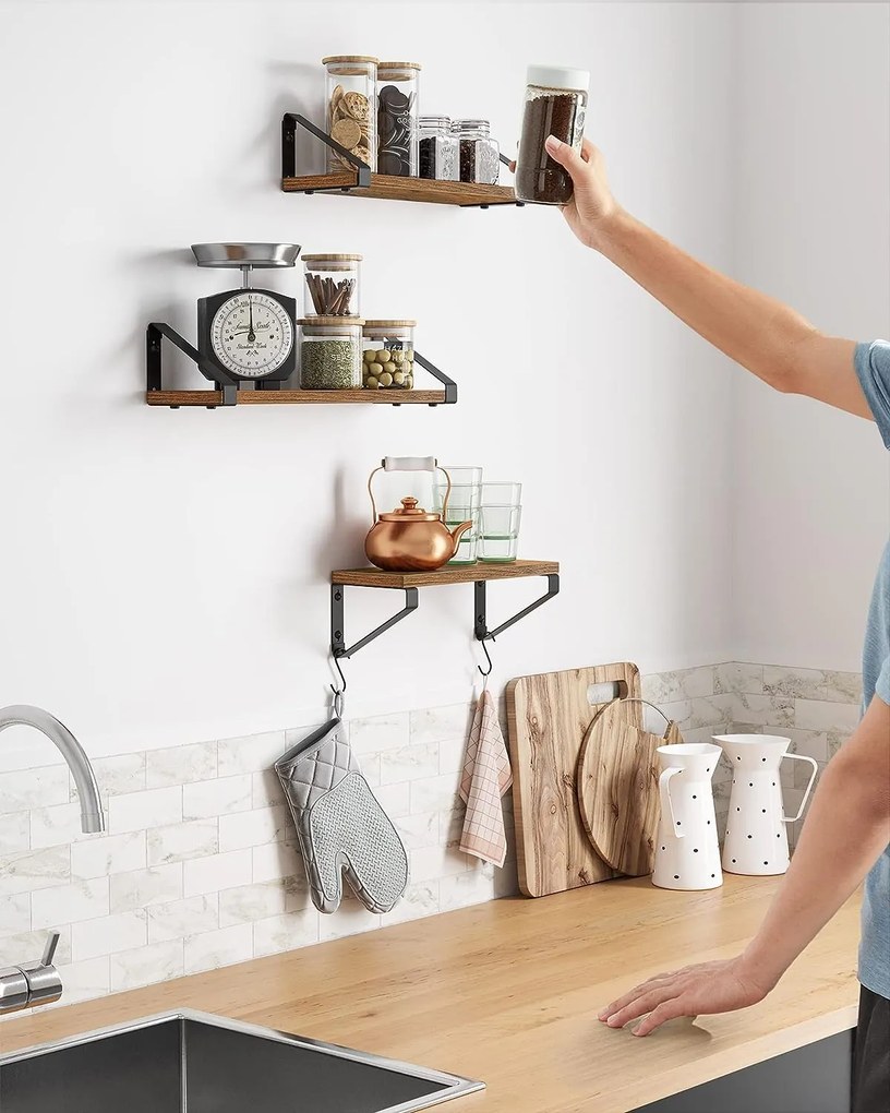 Półki ścienne ABBY z konsolą, 3 szt., 30/35/40x12cm, czarna/brązowa Vasagle