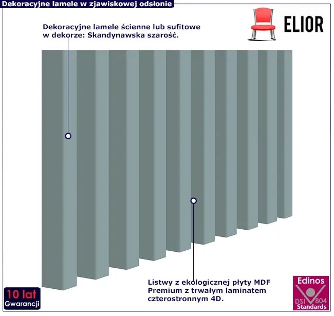 Dekoracyjne lamele ścienne skandynawska szarość 15 szt. F3-S43